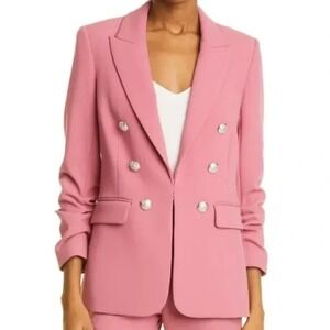 Veronica Beard Beacon Dickey Blazer Pink Double Breasted Ruched Sleeve-  Size 8